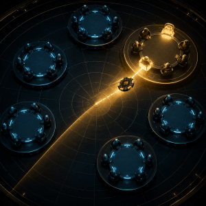 Poker player climbing toward higher stakes, representing technical and psychological progression