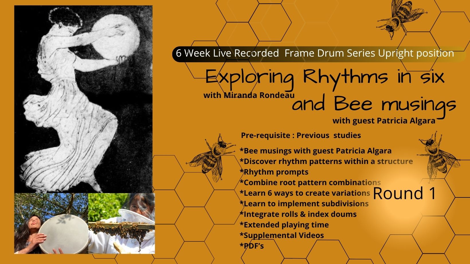 Product image for Exploring Rhythms in 6 and Bee Musings : 6 Week live recorded Frame Drum Series