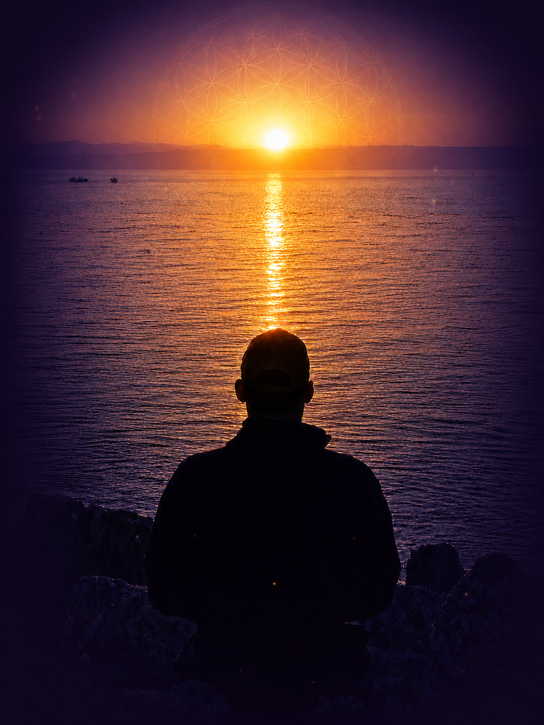Silhouette of a person watching the sunset over the ocean, reflecting the calm of space holding practice