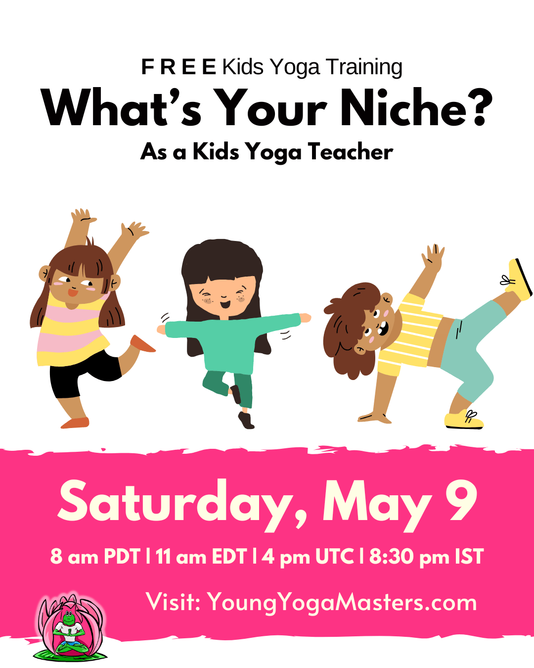 Decorative Text as below with an image of a cartoon frog doing Warrior Two Yoga post and a Leprechan dancing