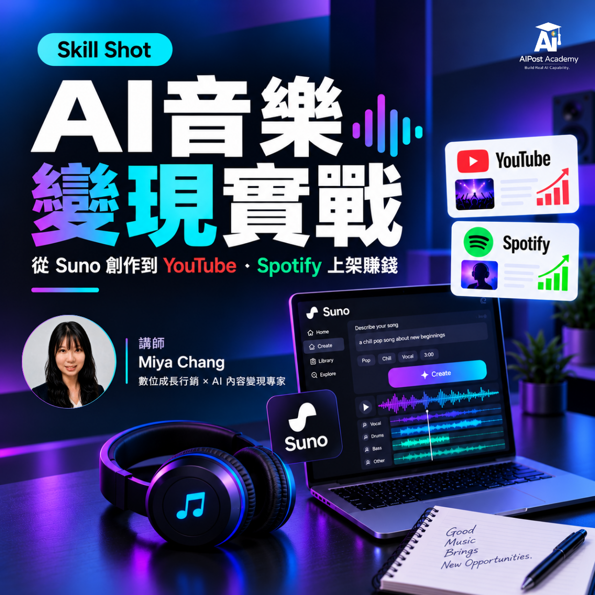 Skill Shot 11｜AI 音樂變現實戰：從 Suno 創作到 YouTube、Spotify 上架賺錢