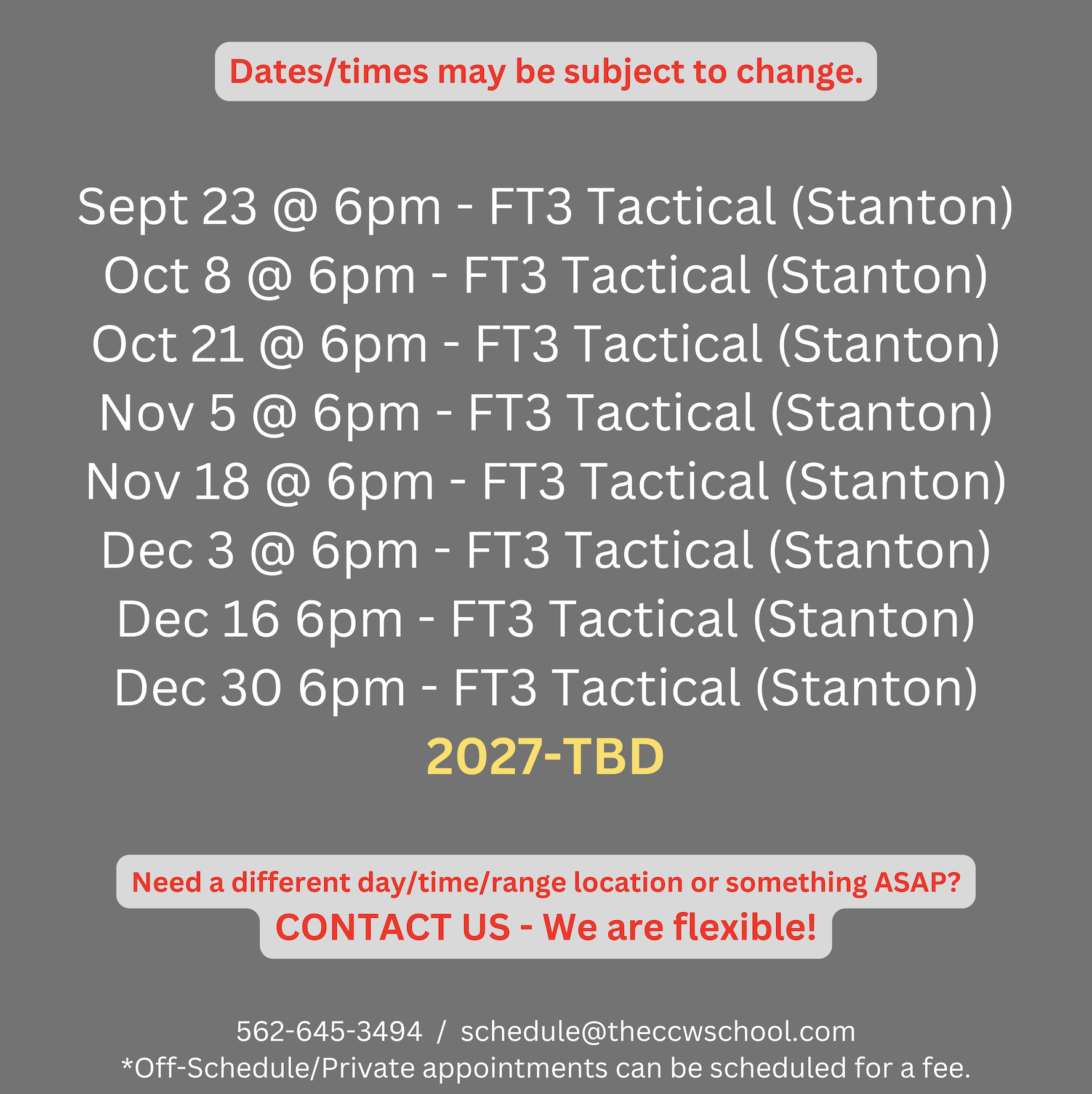 OCSD CCW Schedule