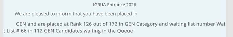 IGRUA result waiting list Rank 126