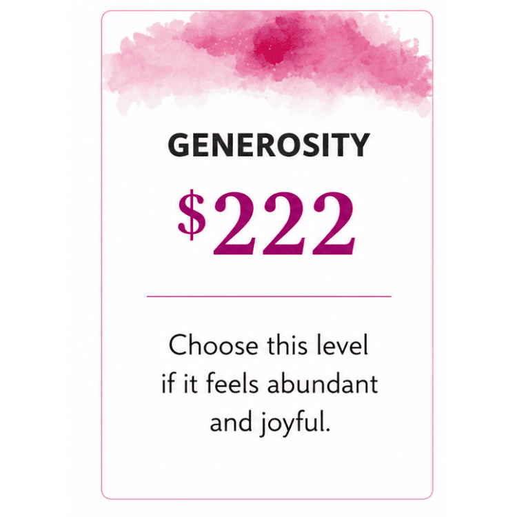 Sliding-scale registration options: Generosity $222, Sustaining $133, or Community $99.