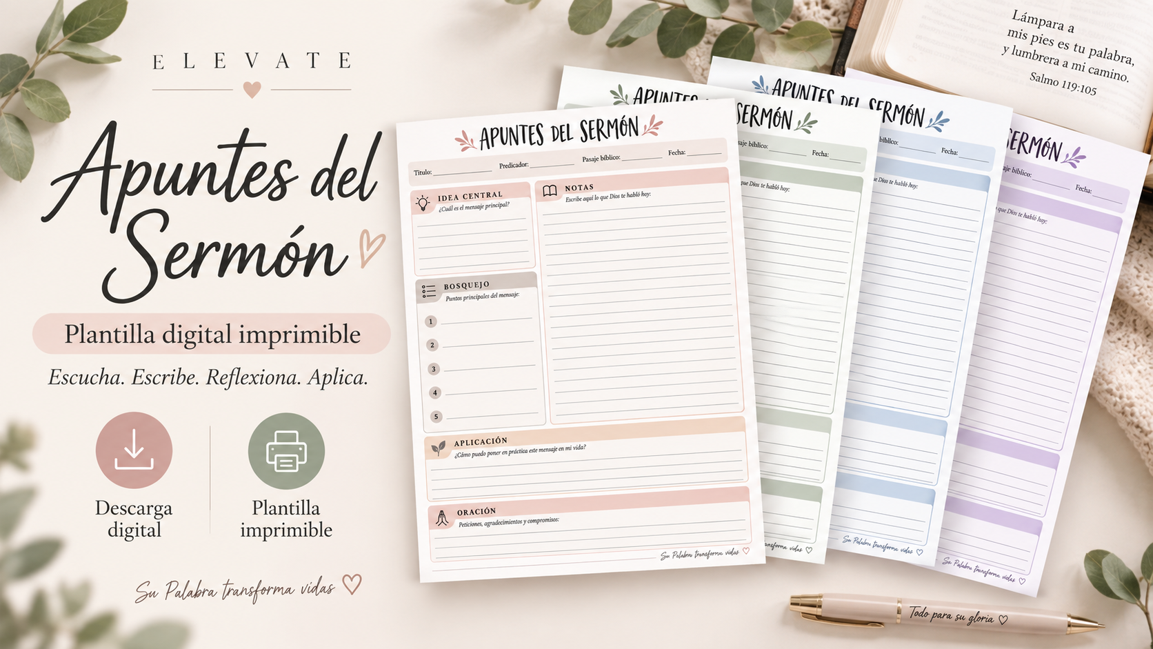 Imagen de producto para Elevate Sermon Notes | Plantilla Digital de Apuntes del Sermón