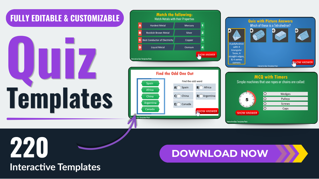 Product image for 220 Interactive PowerPoint Quiz Templates