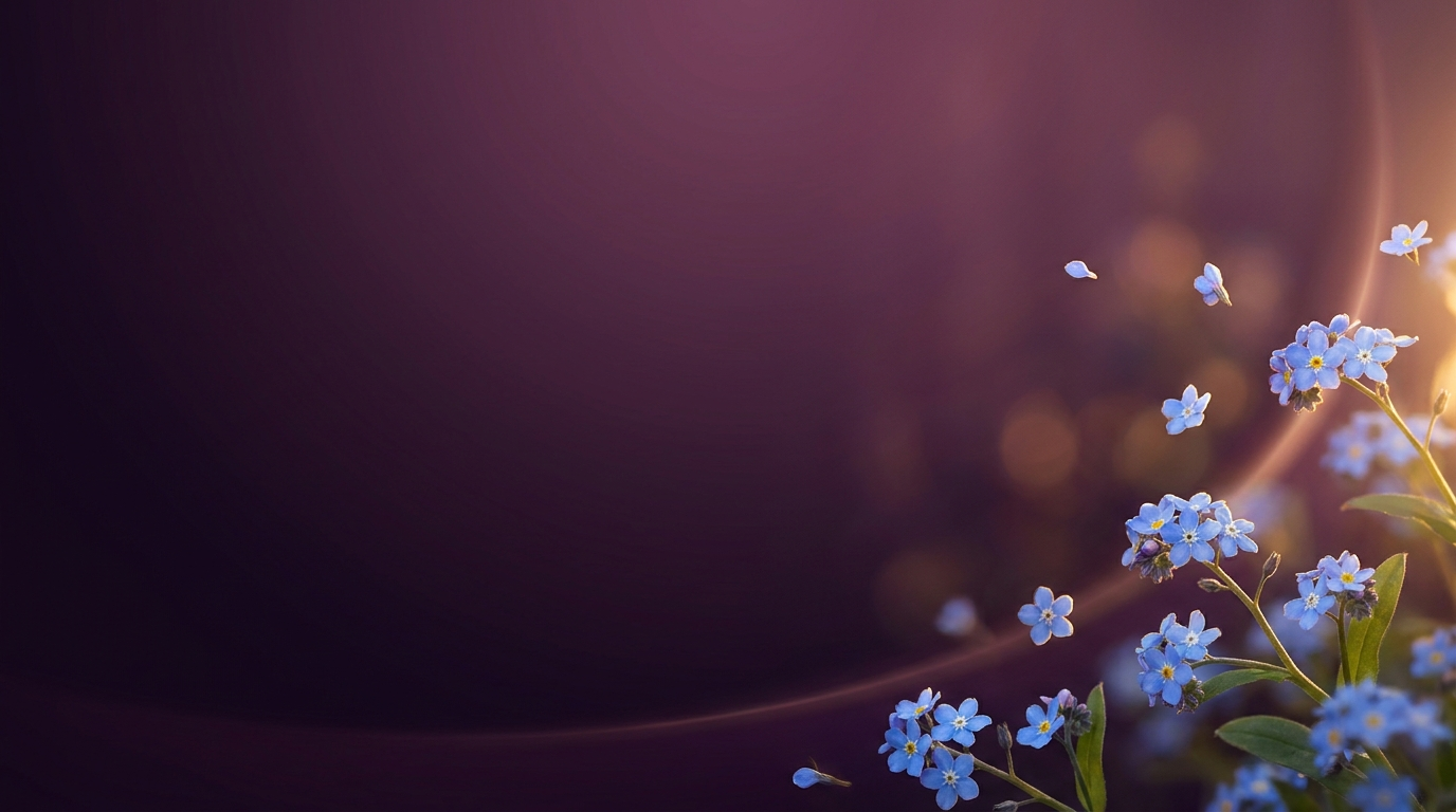 Blue forget-me-not flowers on a deep purple background