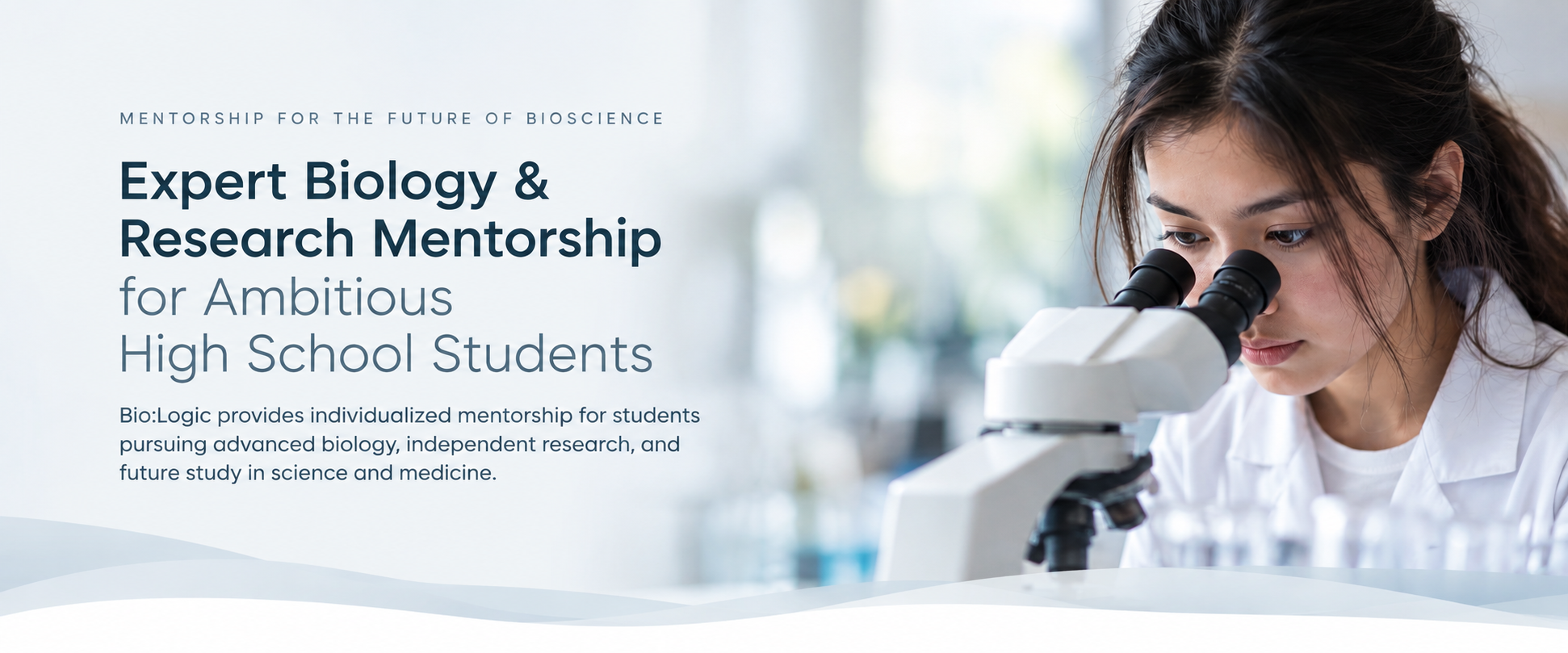 Student looking through microscope. Expert Biology and Research Mentorship. Bio:Logic