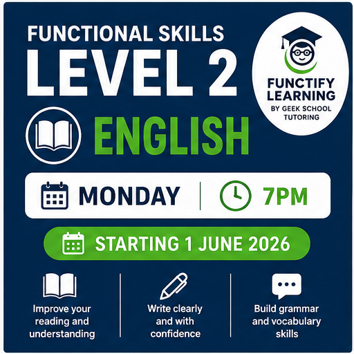 Product image for Functional Skills Level 2 English - Monday 7pm - Starting 1 June 2026