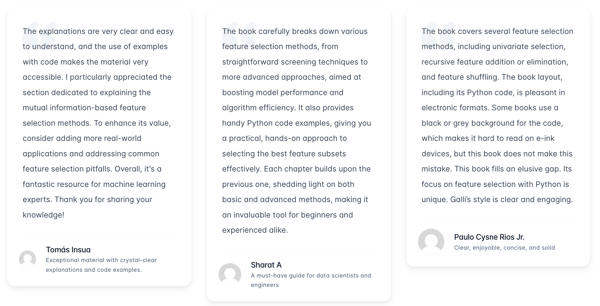 Reader testimonials