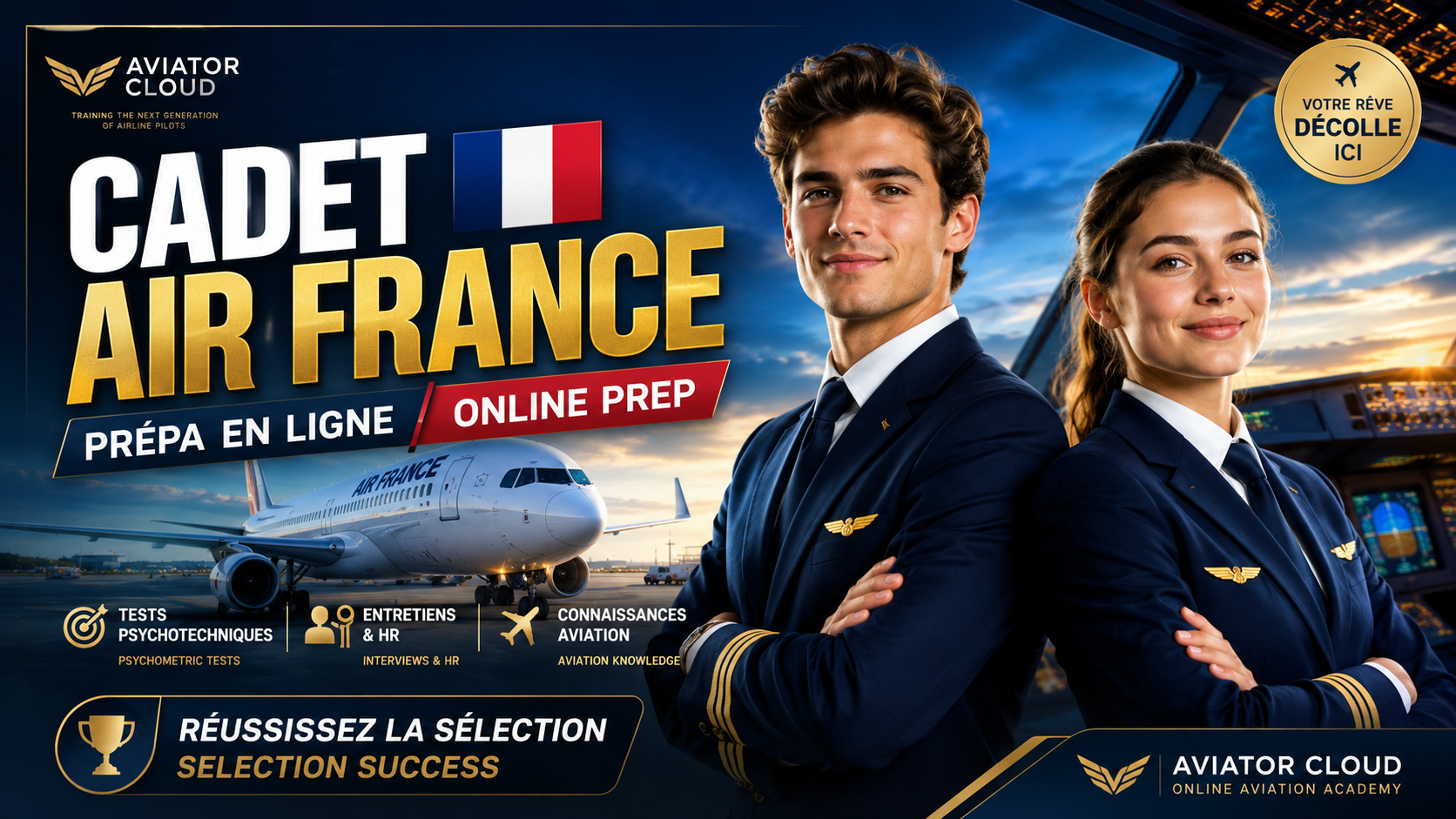 Product image for Cadet pilote Air France - Cours de préparation en ligne / ONLINE PREP COURSE