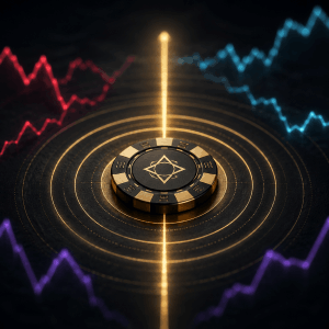 Poker chip aligned with EV graphs, representing an EV-first session mindset