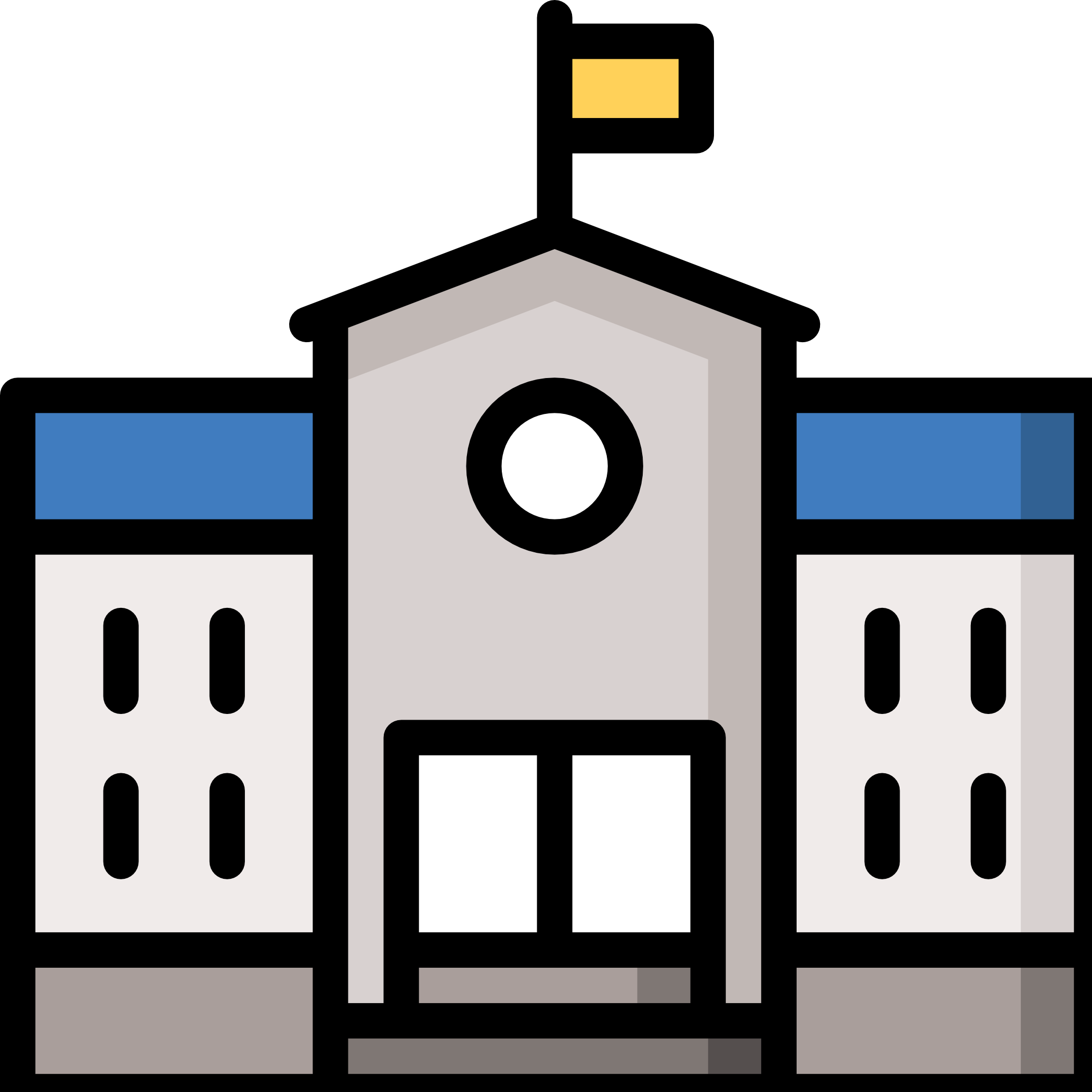 A school with a flag on top.