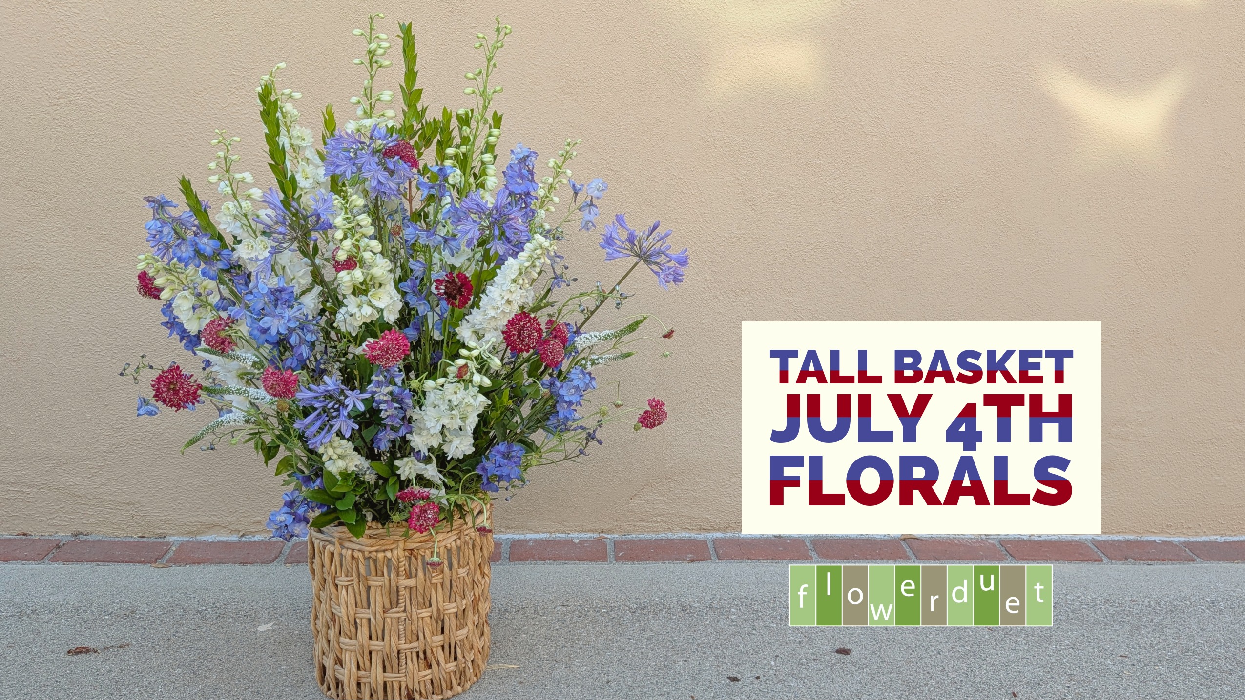Product image for Flower Arranging Fridays: America Turns 250 - Tall Basket Red, White and Blue Flowers