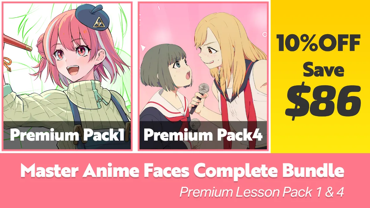 Product image for Premium Drawing Anime Faces Complete Bundle (Premium Lesson Pack 1 &amp; 4)