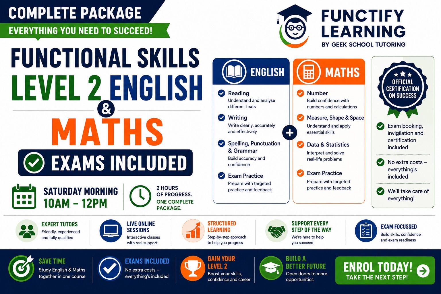 Product image for Functional Skills Level 2 English and Maths 10-Week Online Course: Saturday Mornings