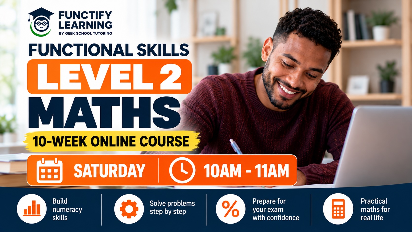 Product image for Functional Skills Level 2 Maths 10-Week Online Course (Saturday Morning, 10-11am)