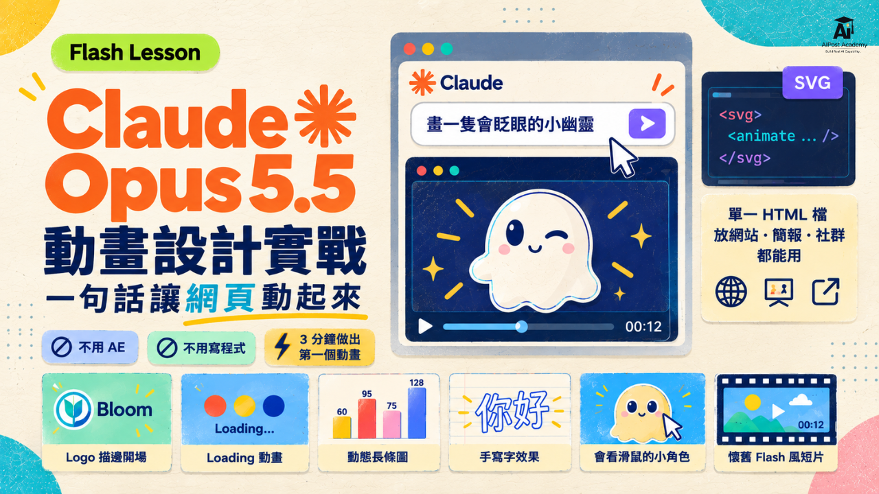 Flash Lesson 09｜Claude Opus 5.5 動畫設計實戰：一句話讓網頁動起來 的產品圖片