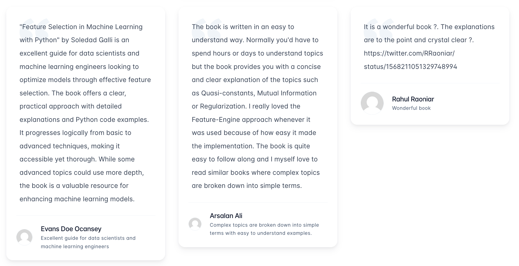 Reader testimonials