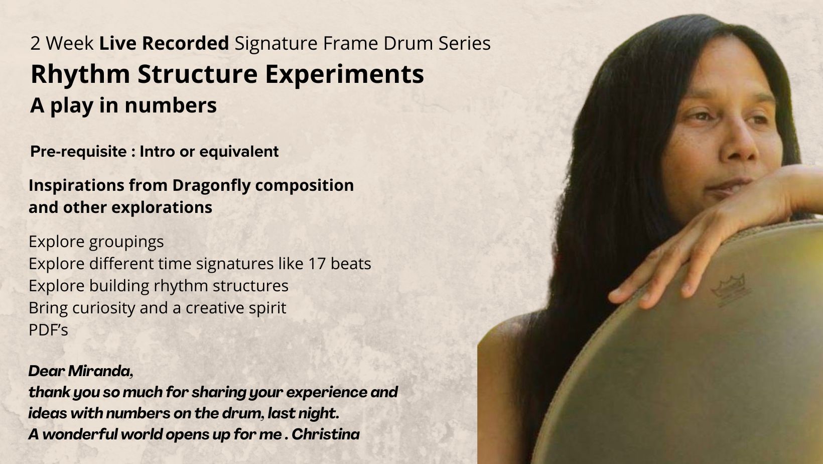 Product image for Rhythm Structure Experiments 2 week live recorded signature frame drum workshop