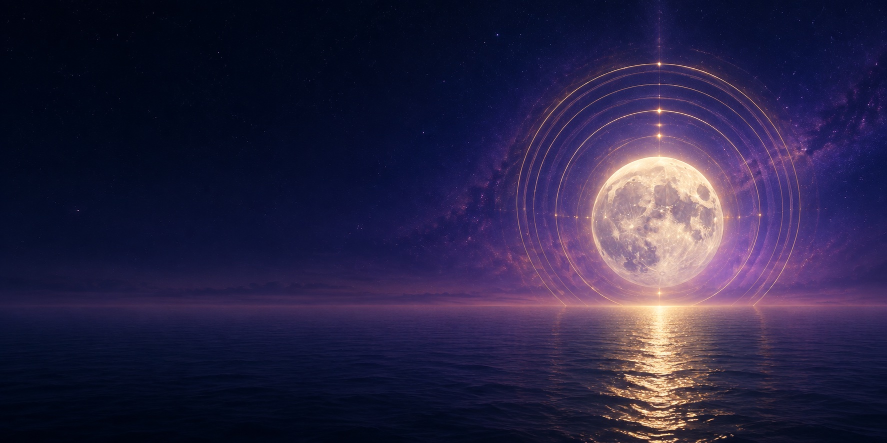 Anillos concéntricos de luz irradiando desde la luna