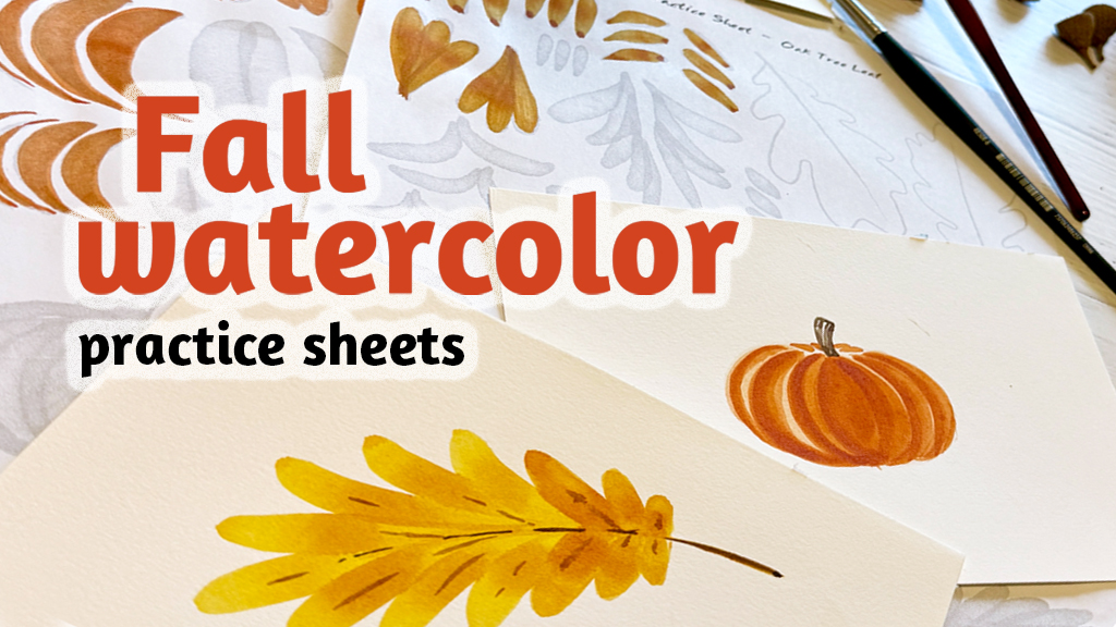 Product image for Fall Watercolor Practice Sheets, 8 Motifs