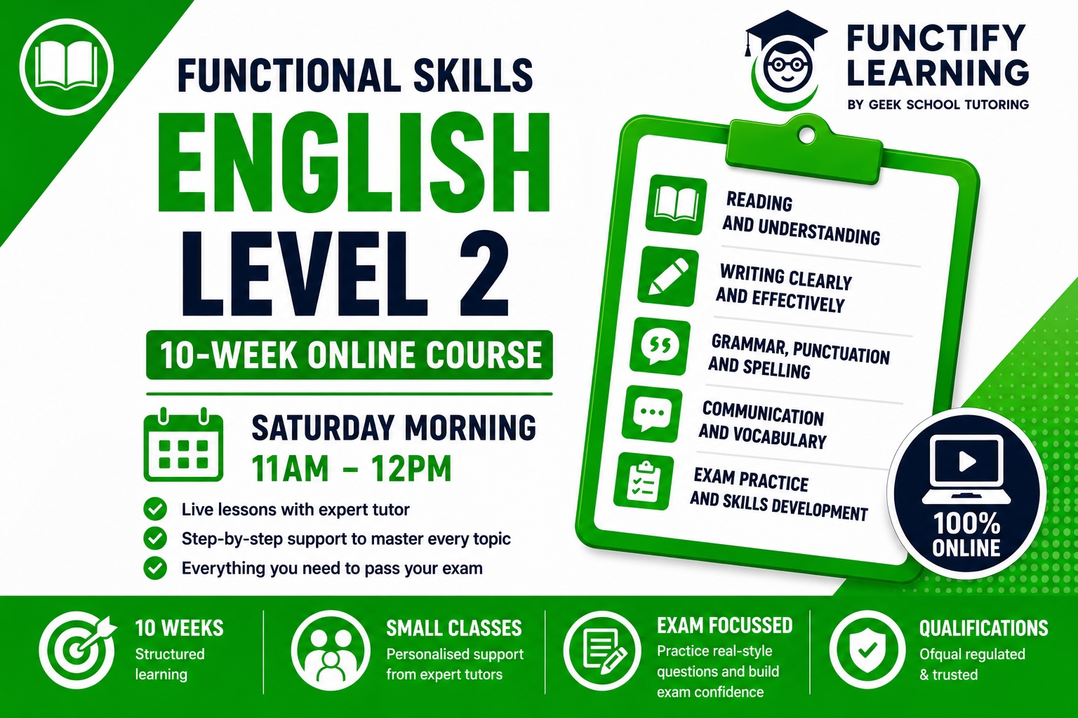 Product image for Functional Skills Level 2 English 10-Week Online Course (Saturday Morning, 11am-12pm)
