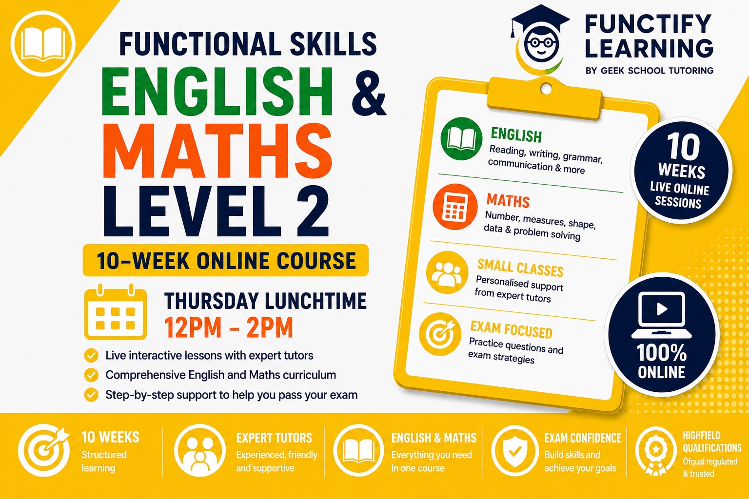 Product image for Functional Skills Level 2 English and Maths 10-Week Online Course: Thursday Lunchtimes