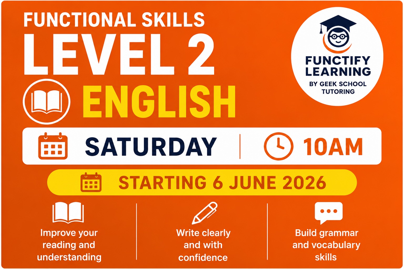 Product image for Functional Skills Level 2 English - Saturday 10am - Starting 6 June 2026