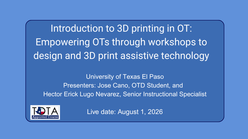 Product image for Introduction to 3D printing in OT: Empowering OTs through workshops to design and 3D print assistive technology