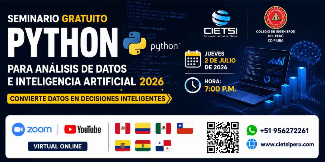 Imagen de producto para SEMINARIO GRATUITO PYTHON PARA ANÁLISIS DE DATOS E INTELIGENCIA ARTIFICIAL 2026