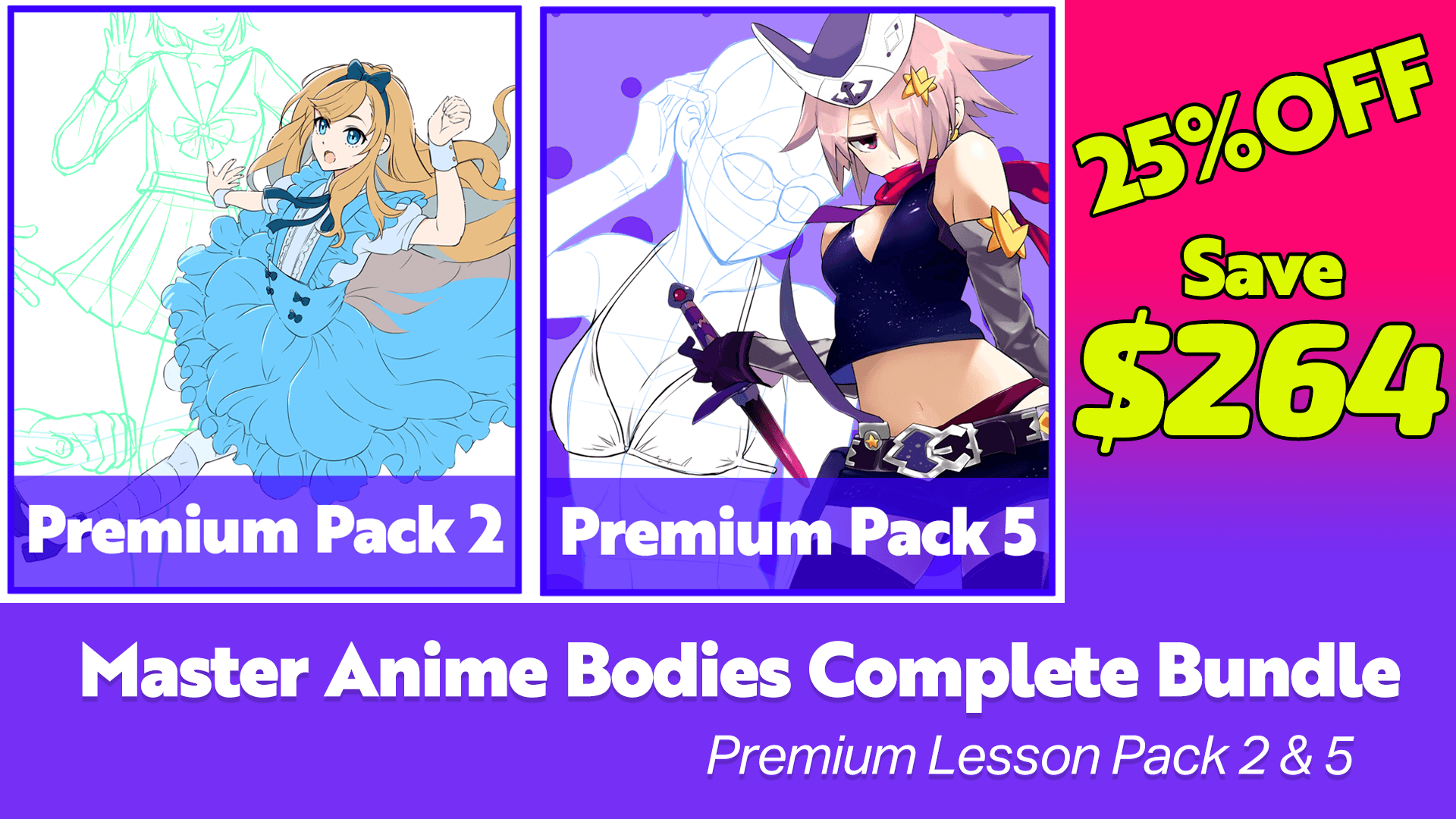 Product image for Premium Drawing Anime Bodies Complete Bundle (Premium Lesson Pack 2 &amp; 5)