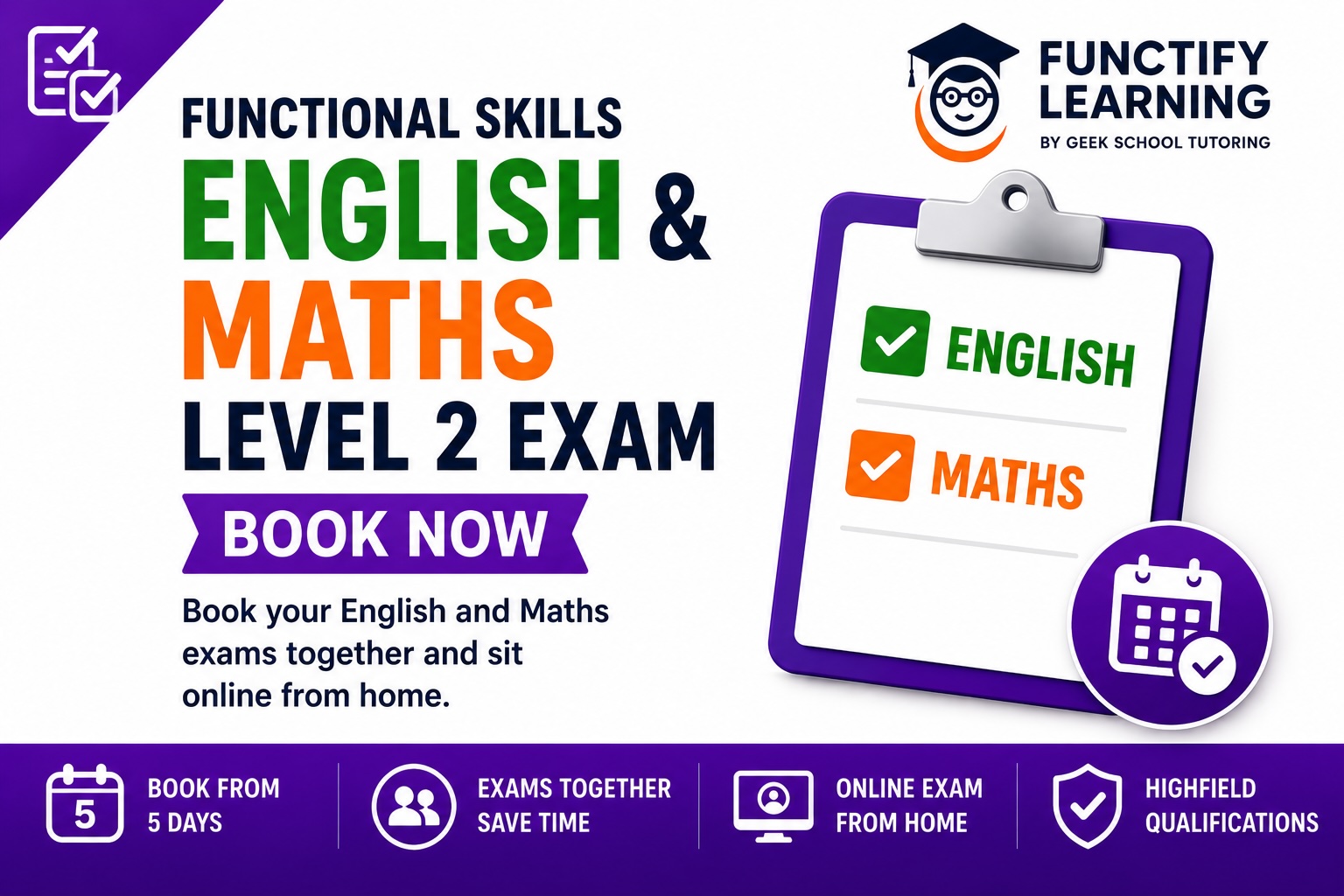 Product image for Book Your Functional Skills Level 2 English and Maths Exam