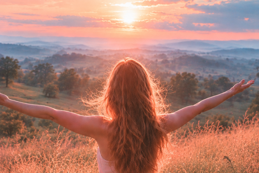 Girl with arms outstretched picture
