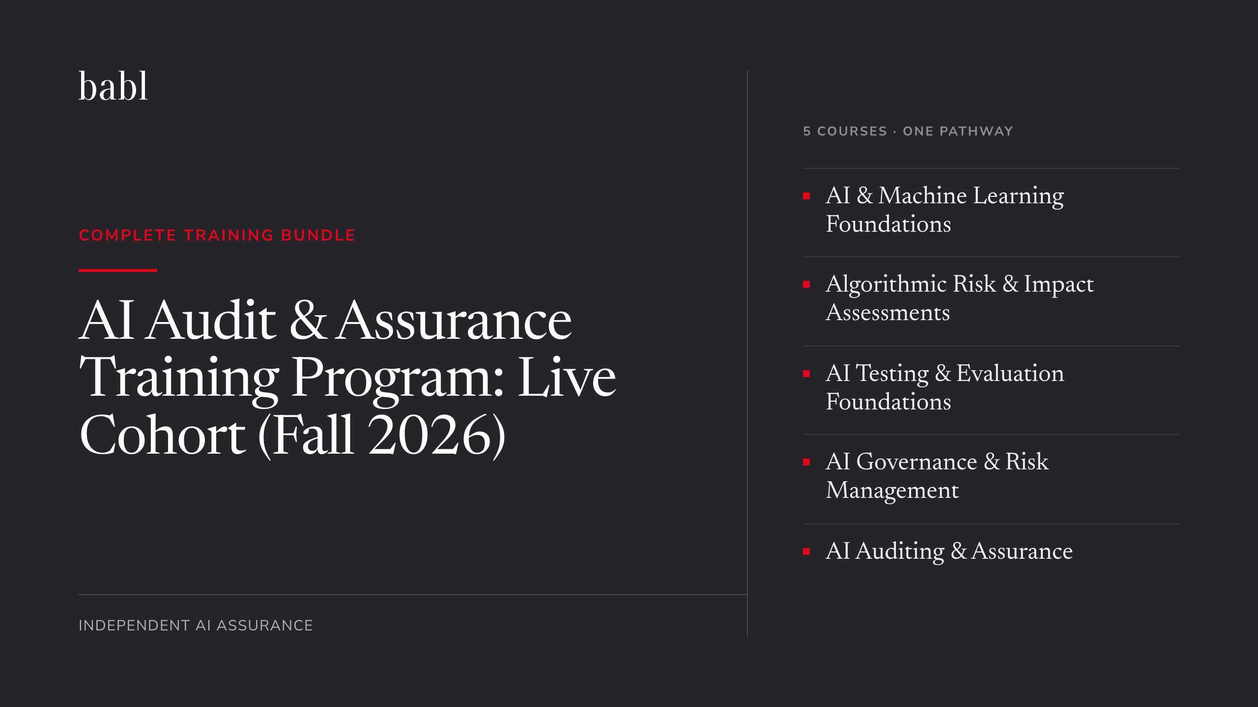 Product image for AI Audit and Assurance Training Program: Live Cohort (Fall 2026)