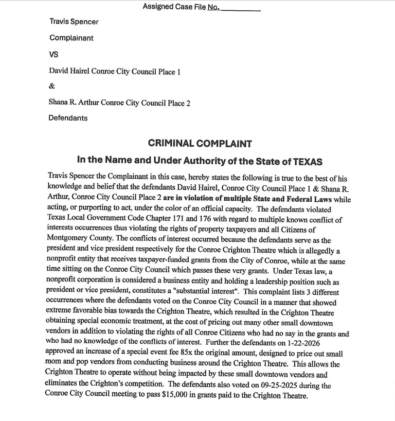 Product image for Criminal Complaint "Crighton Theatre"