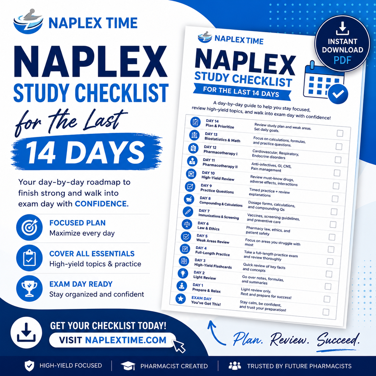 Product image for 14-Day NAPLEX Study Checklist Built From the Official Content Outline