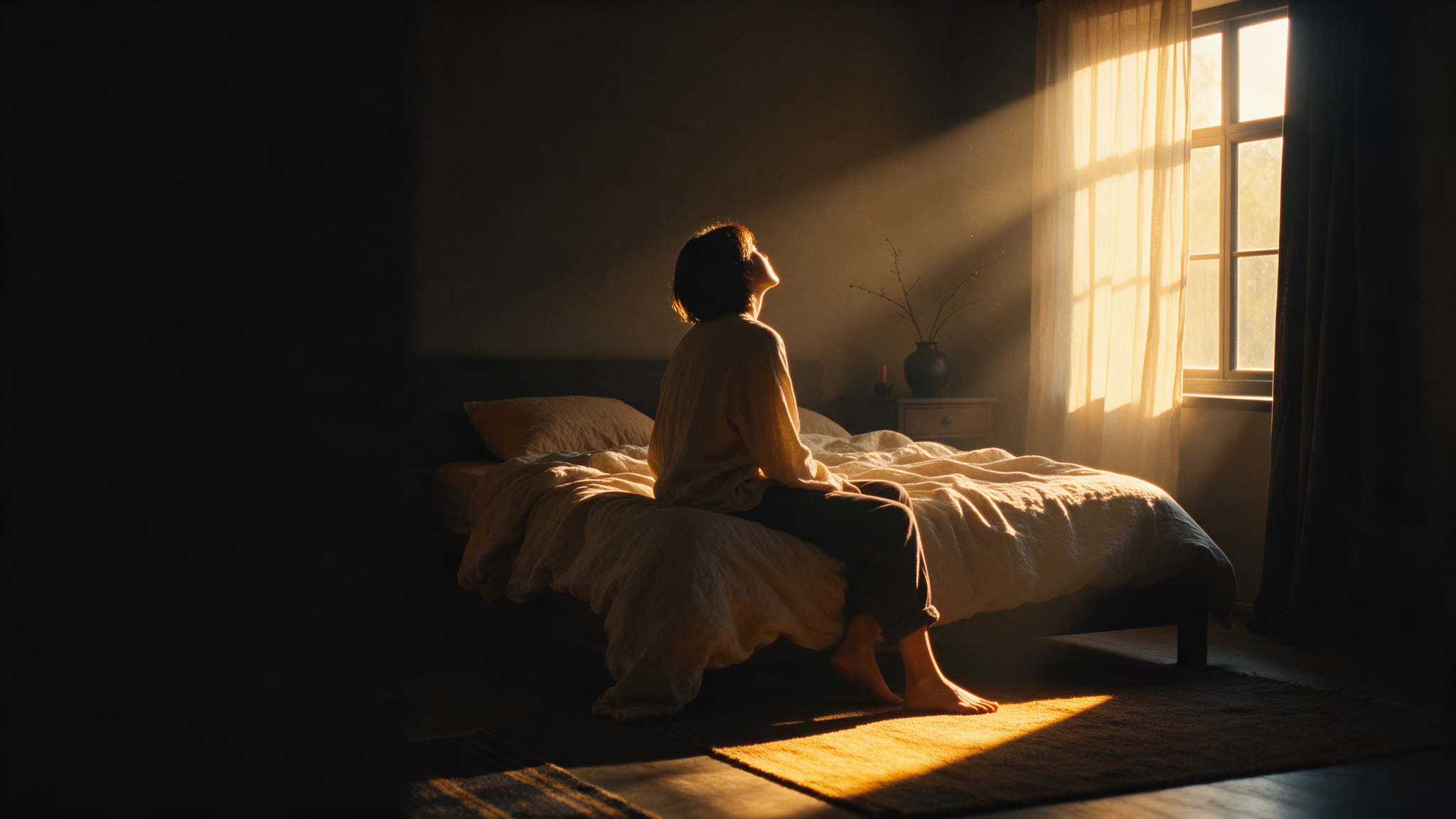 Quiet morning light in a dark room