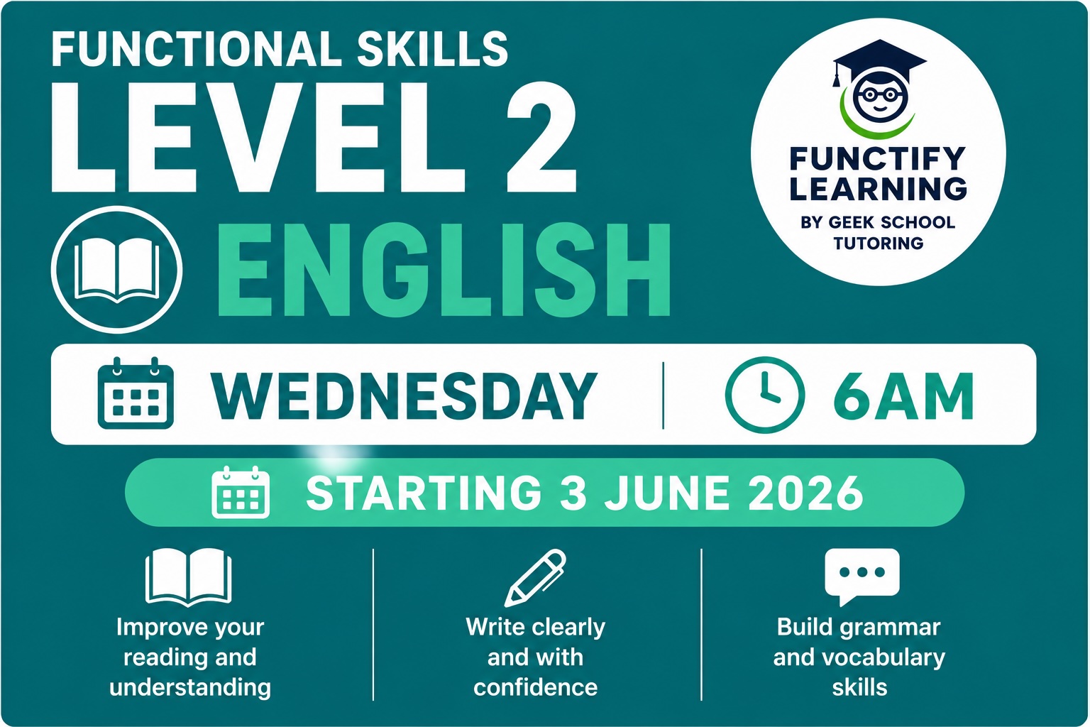 Product image for Functional Skills Level 2 English - Wednesday 6am - Starting 3 June 2026