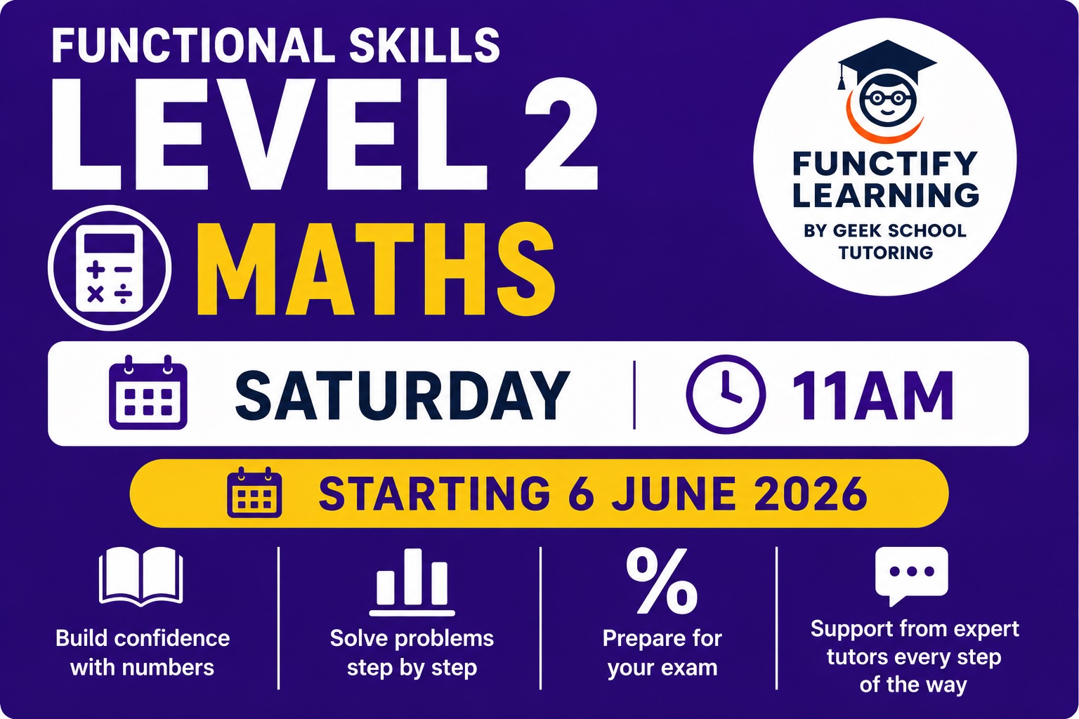 Product image for Functional Skills Level 2 Maths - Saturday 11am - Starting 6 June 2026