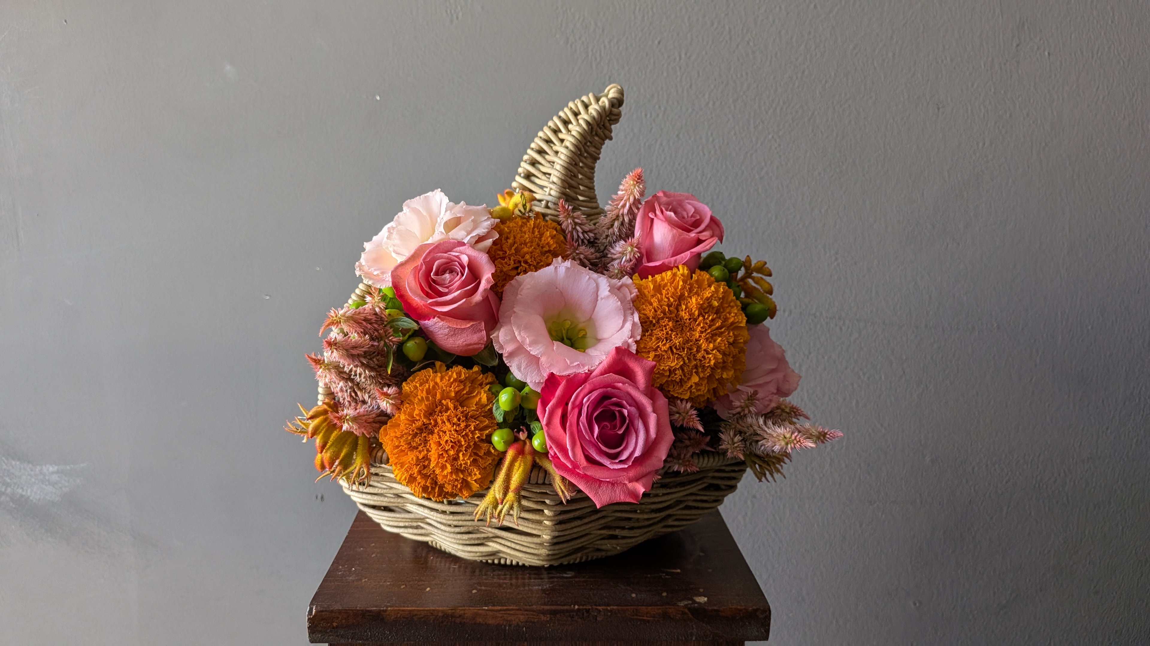 Floral Pumpkins in a Basket
