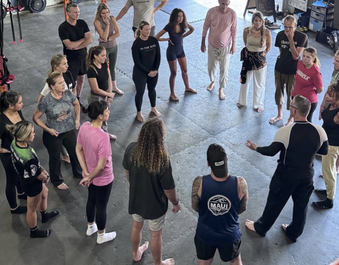 Students listening to Kevin teach in a Krav Maga class