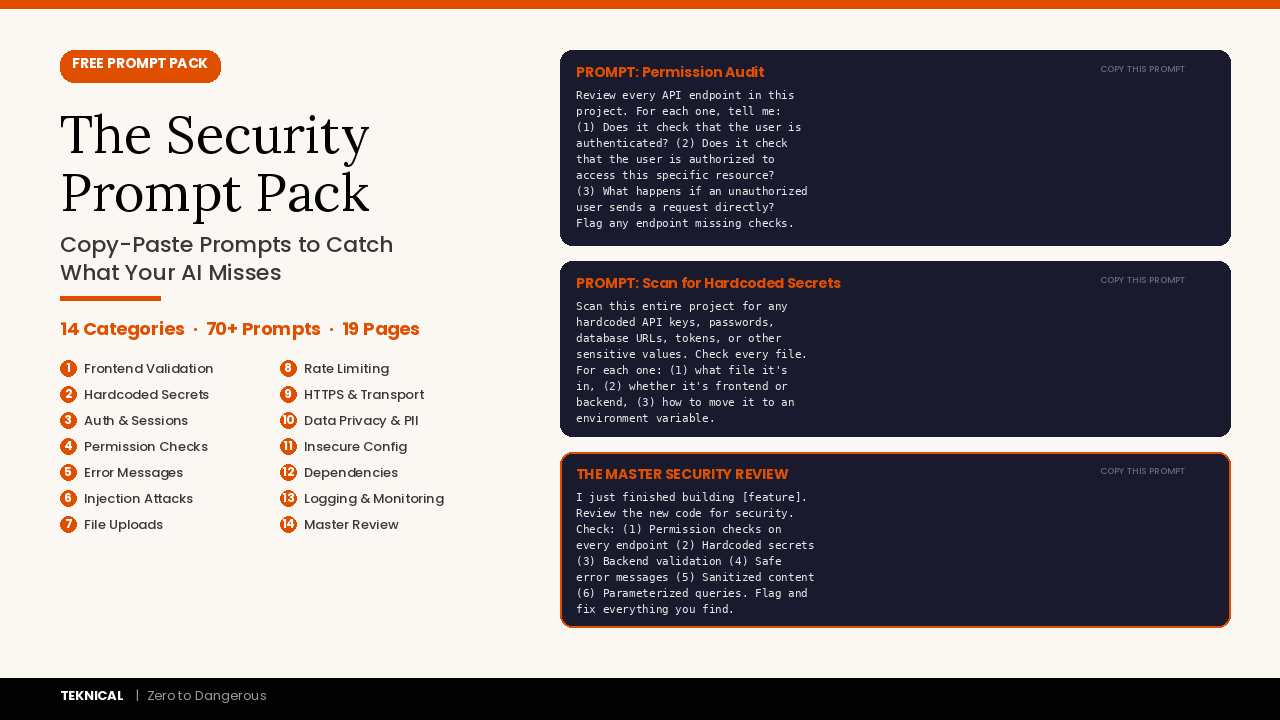 Product image for The Security Prompt Pack: Copy-Paste Prompts to Catch What Your AI Misses (70+ Prompts)