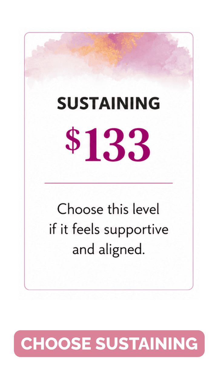 Sliding-scale registration options: Generosity $222, Sustaining $133, or Community $99.