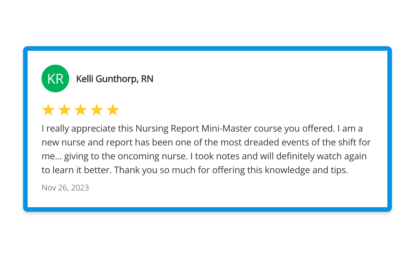 testimonial from new nurse