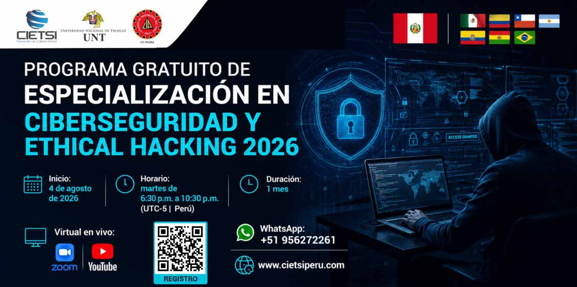 Imagen de producto para PROGRAMA GRATUITO DE ESPECIALIZACIÓN EN CIBERSEGURIDAD Y ETHICAL HACKING 2026