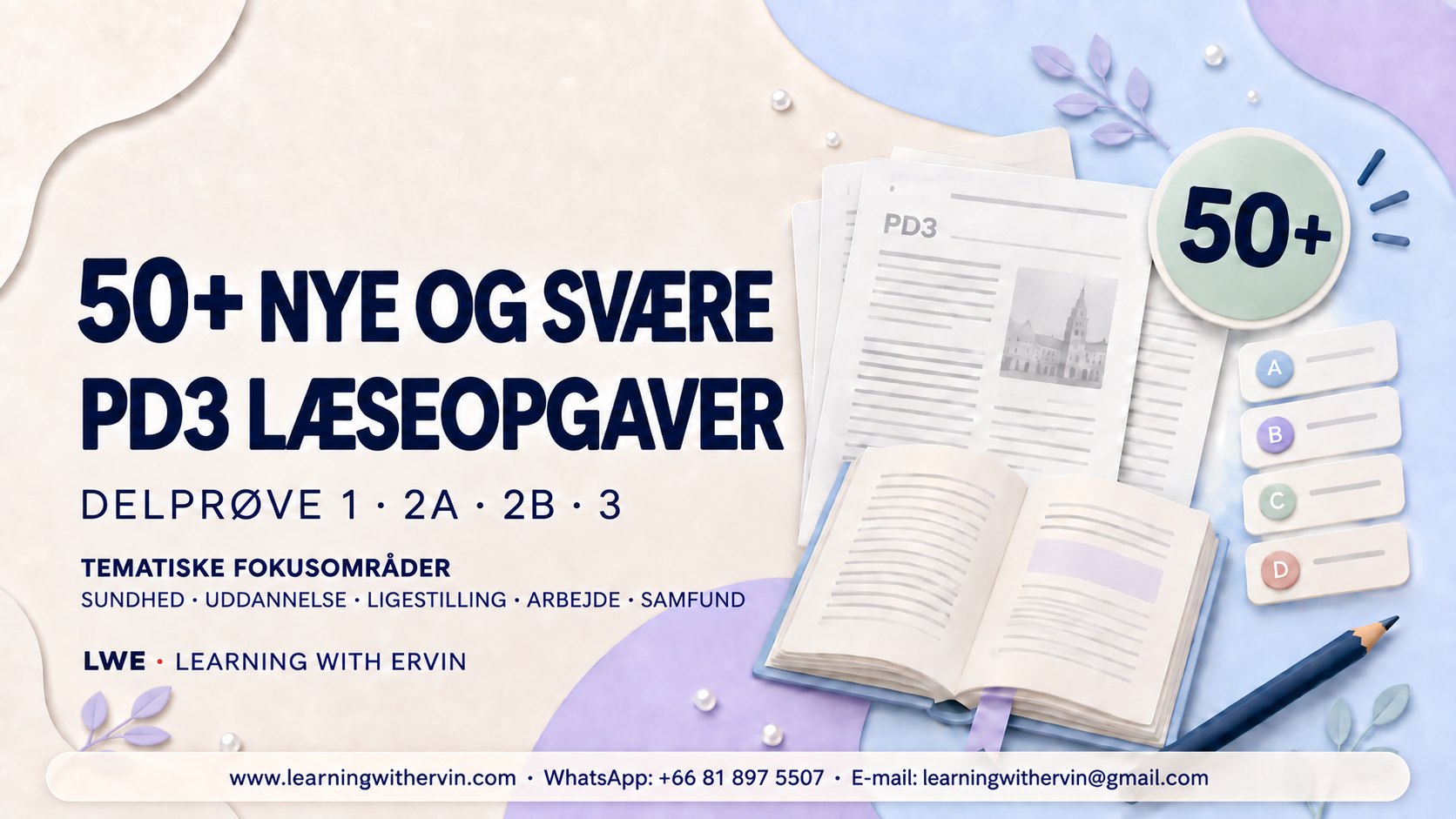 Product image for 50+ svære PD3 opgaver til din PD3 eksamen d. 10. november 2026