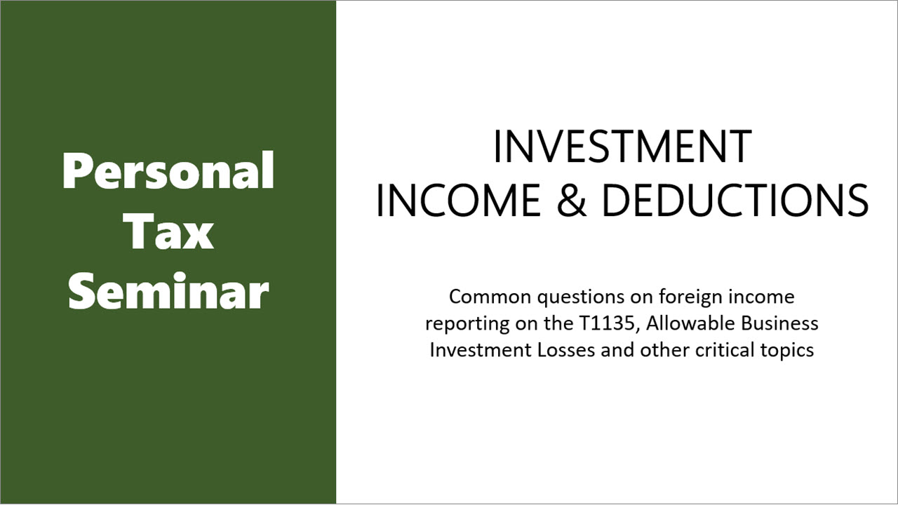 Product image for Personal Tax Seminar - Investment Income & Deductions