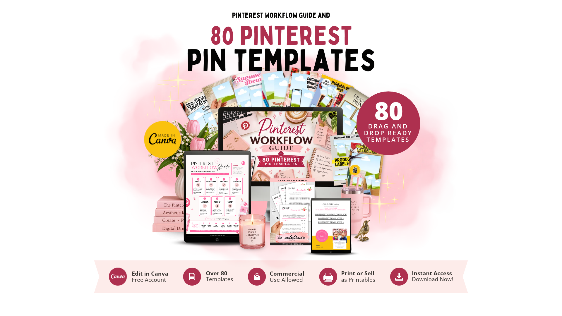 Product image for Pinterest Workflow Guide and 80 Pinterest Pin Templates