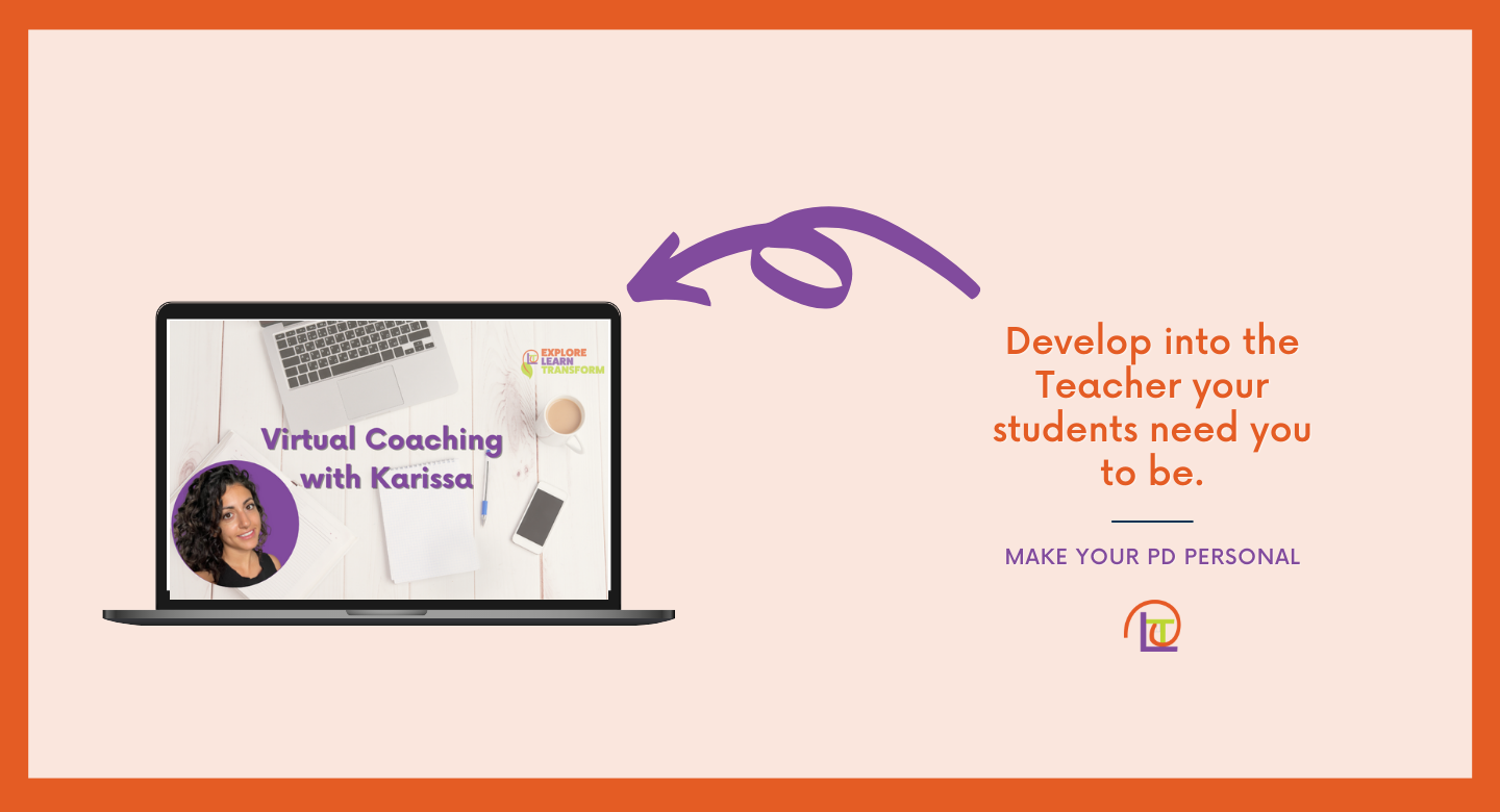 on the left, a laptop with a headshot of Karissa in an orange circle and the words Virtual Group Coaching With Karissa